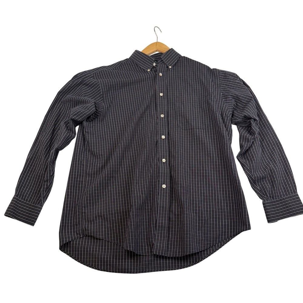 Roundtree & Yorke Gold Label Mens Large Navy Blue Grid Non-Iron Cotton‎ Shirt